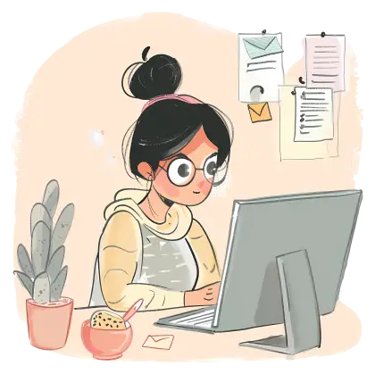 Woman Working at Computer Desk