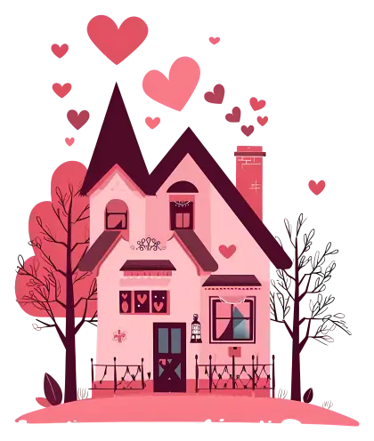 Romantic Pink Love House with Hearts