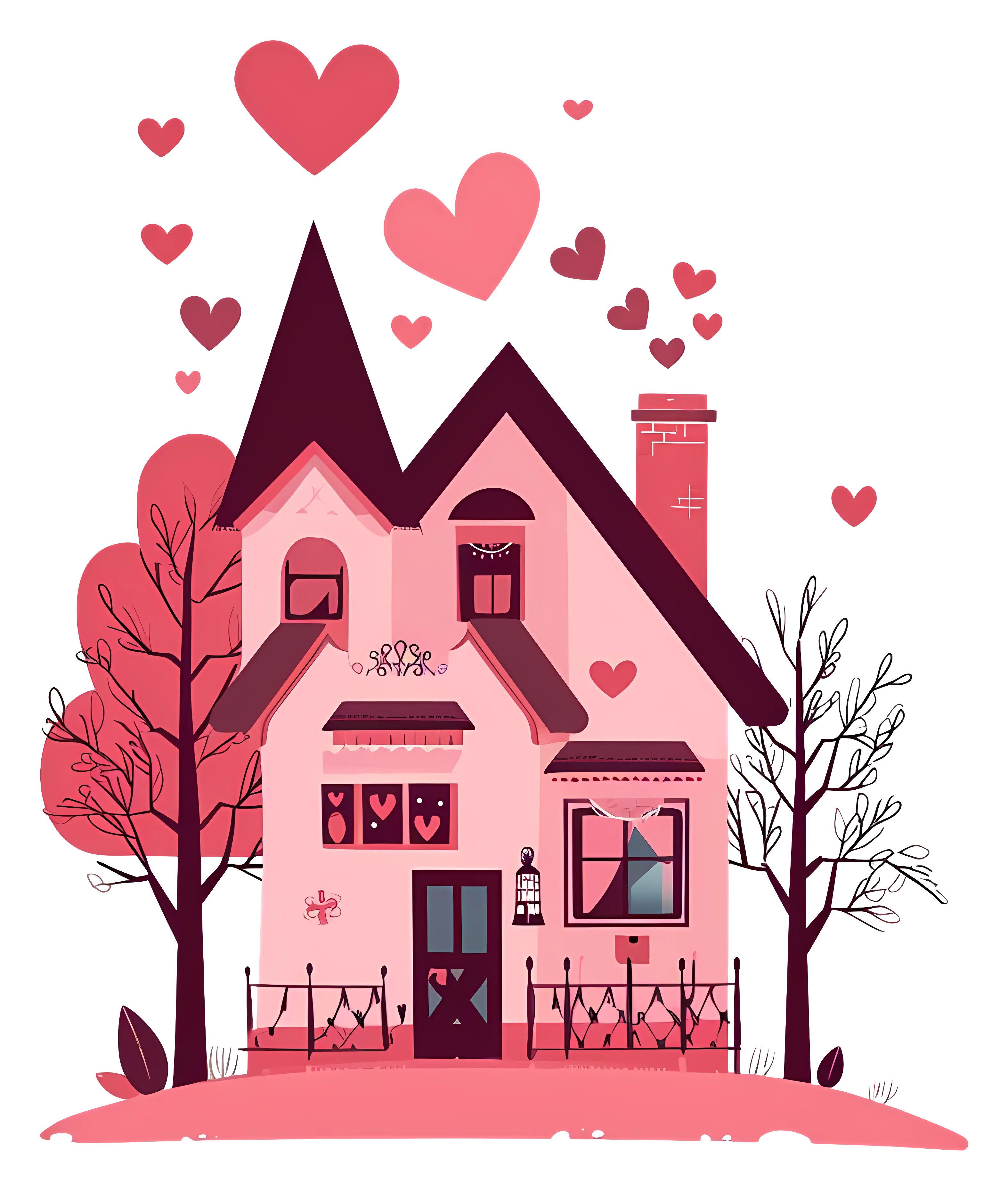 Romantic Pink Love House with Hearts