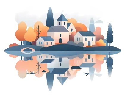 Peaceful Village with Reflection