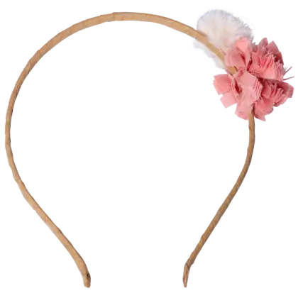 Stylish Headband with Pink Flower and Feather