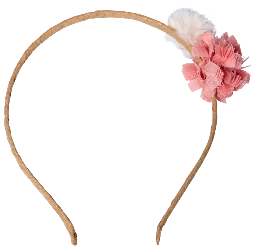 Stylish Headband with Pink Flower and Feather