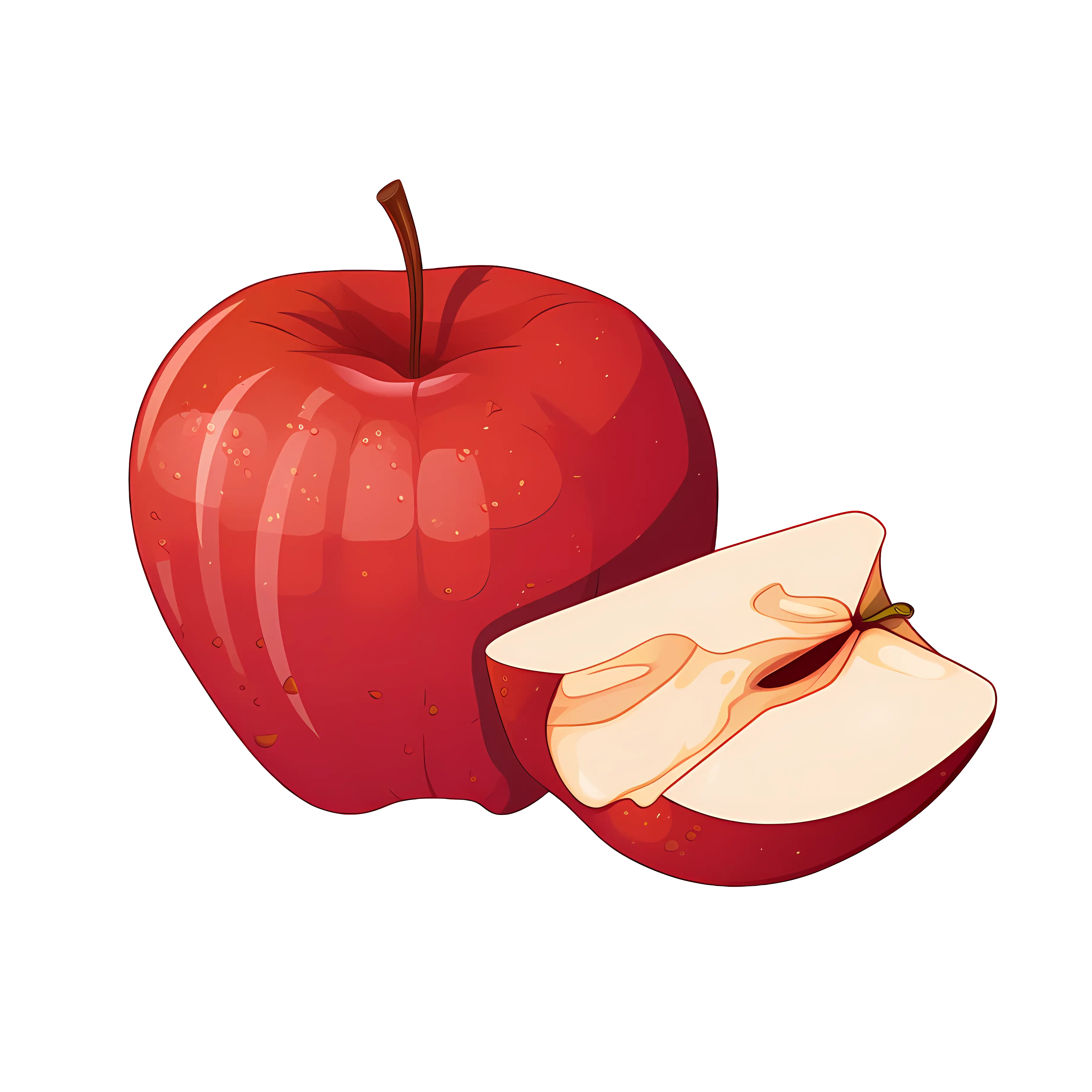 Red Apple and Apple Slice Illustration