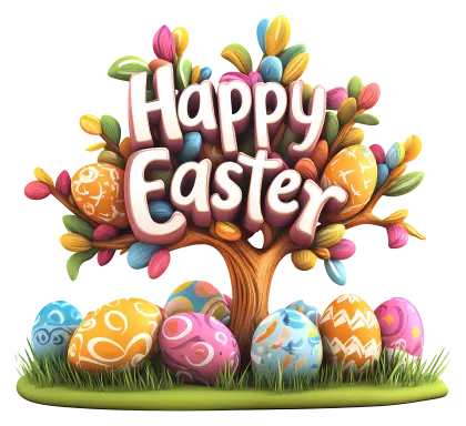 Colorful Happy Easter Tree with Eggs