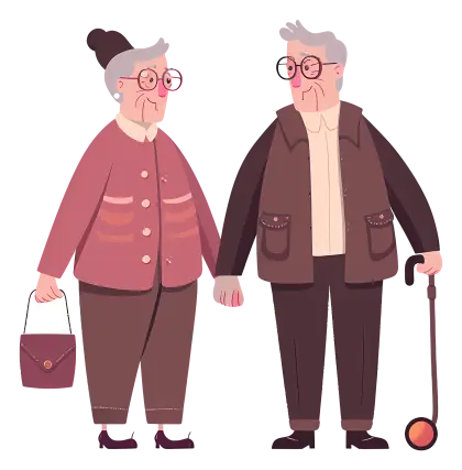 Senior Couple Holding Hands Illustration