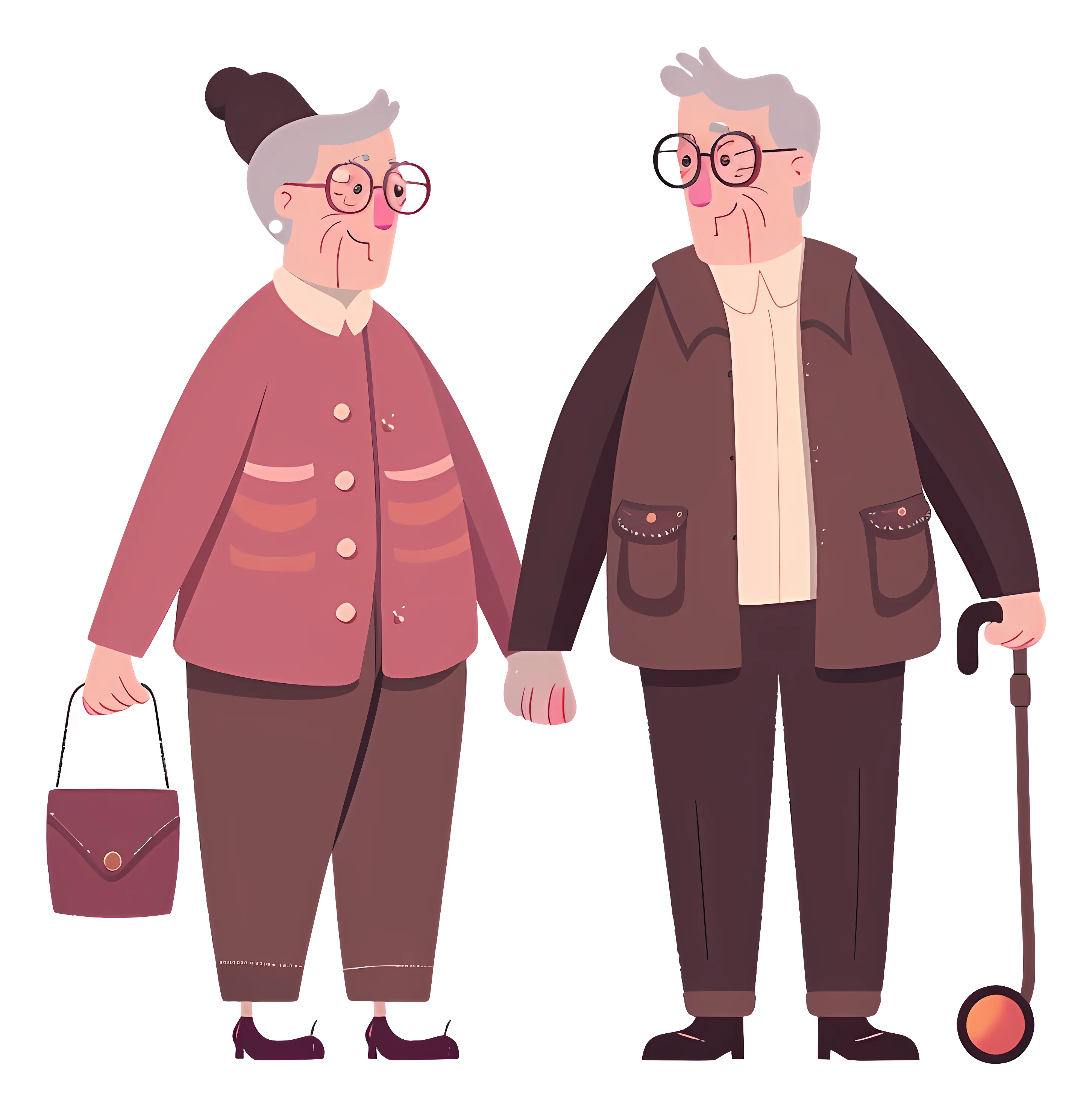 Senior Couple Holding Hands Illustration