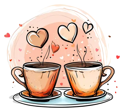 Two Coffee Cups with Hearts Illustration