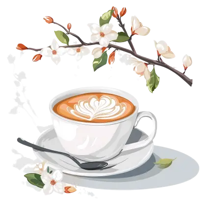 Elegant Coffee Cup with Latte Art and Floral Decoration