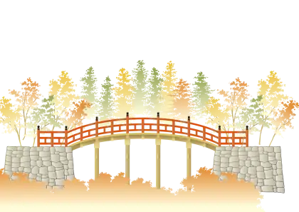 Red Bridge in Autumn Scenery