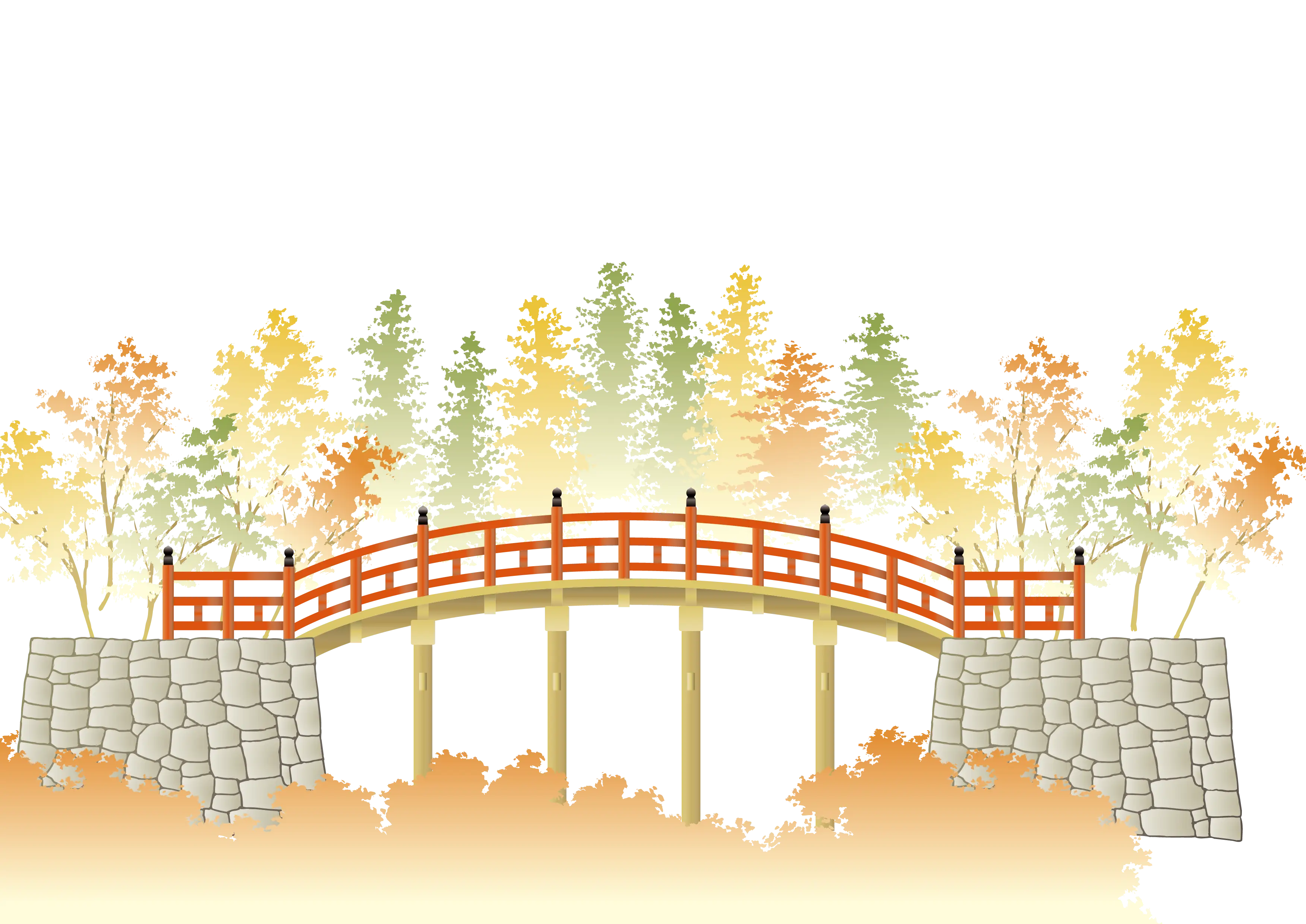 Red Bridge in Autumn Scenery