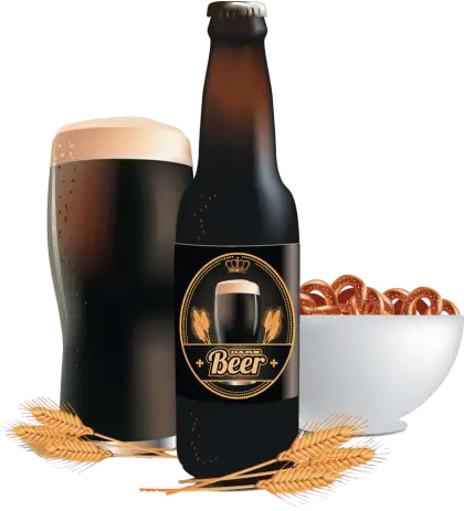 Beer Bottle and Glass with Pretzels