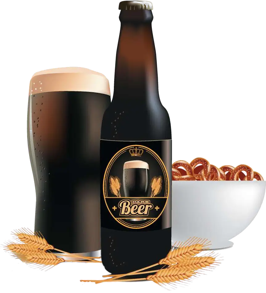 Beer Bottle and Glass with Pretzels