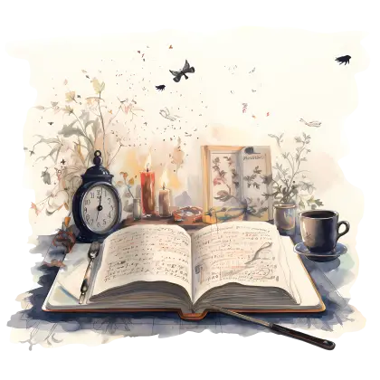 Open Book with Clock and Candles