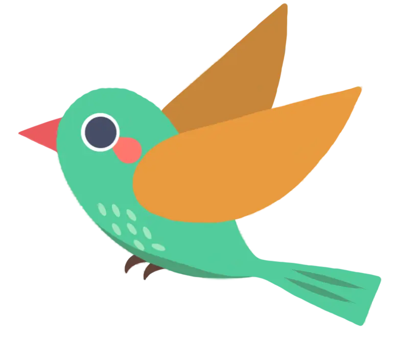 Cute Green Bird Illustration with Bright Wings