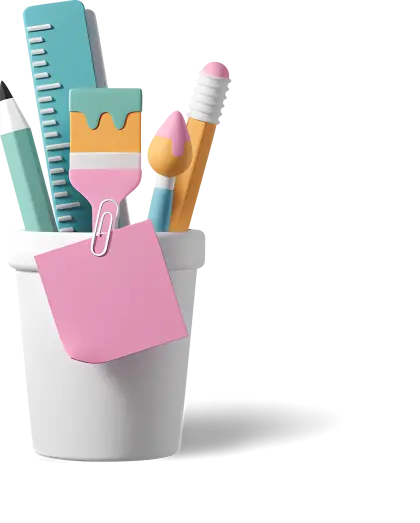Stationery Cup with Ruler and Brush