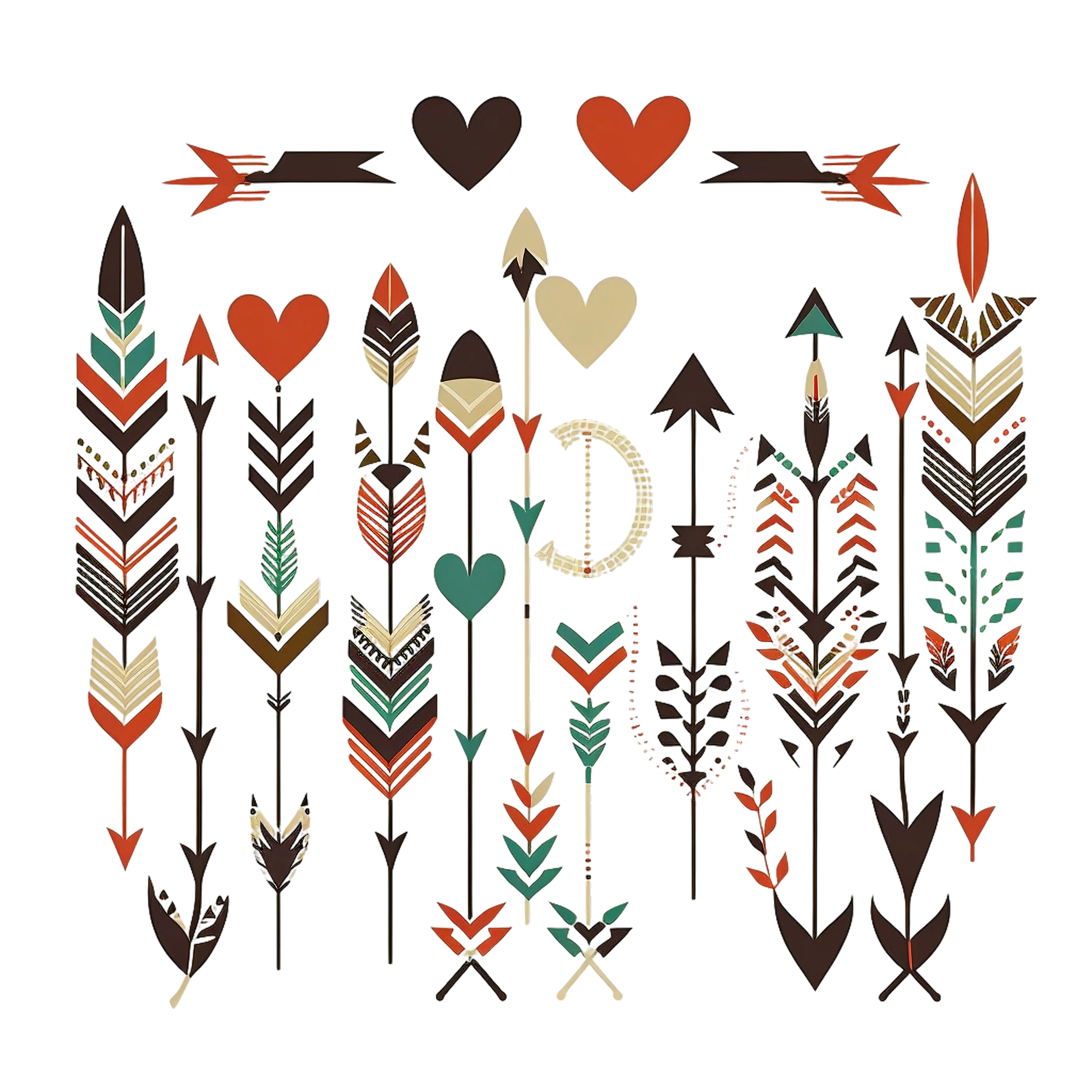 Tribal Arrows and Hearts Pattern