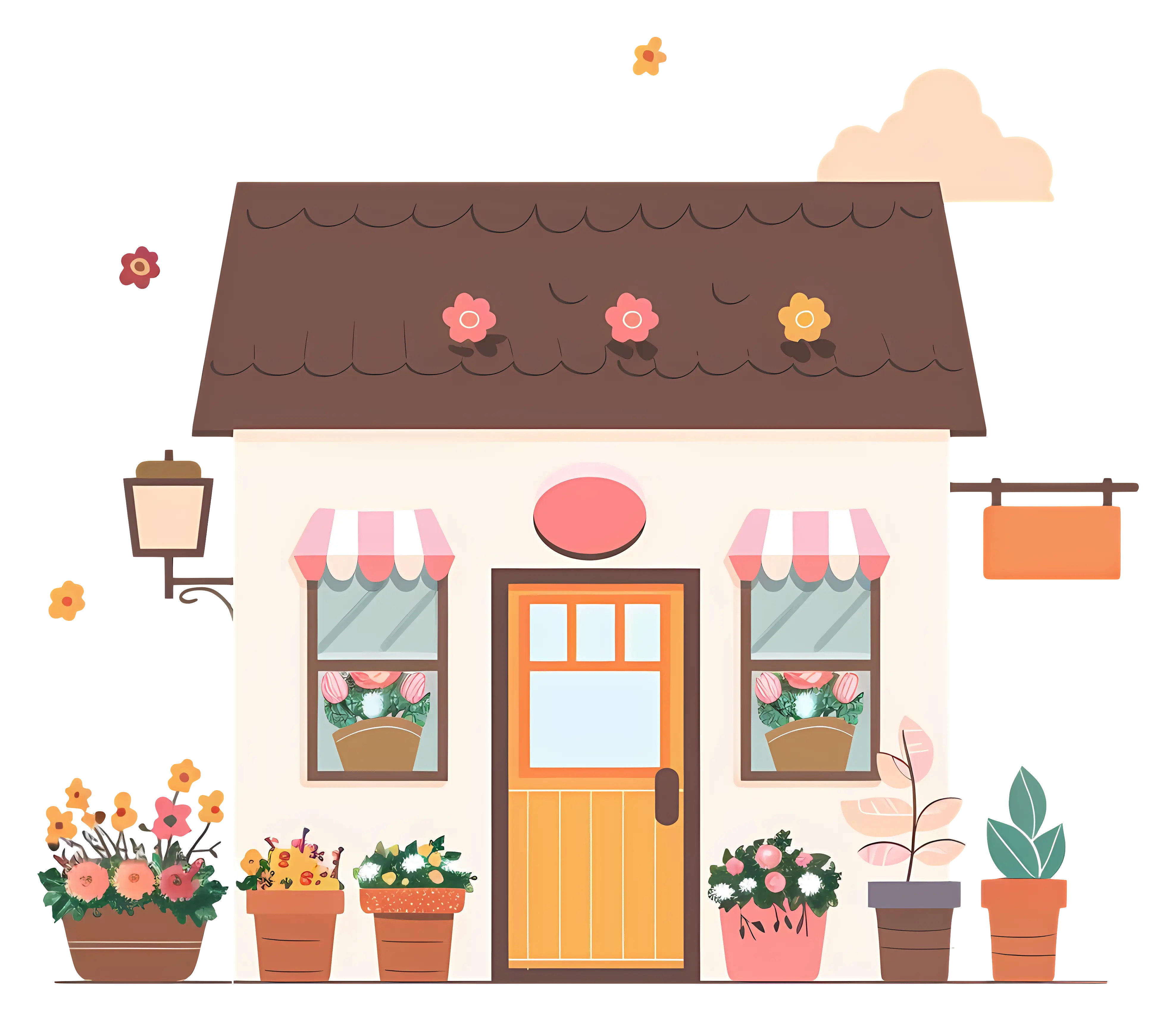 Small Cute Doodle House with Flowers