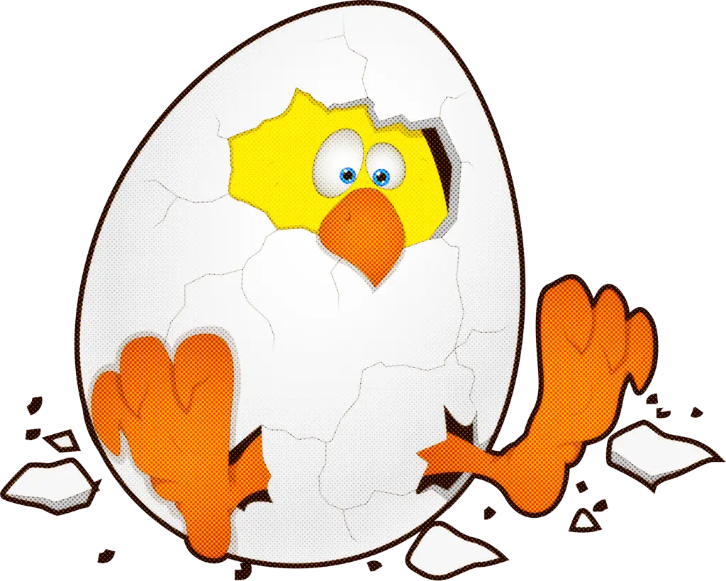 Yellow Chick Popping Out of Cracked Egg Cartoon