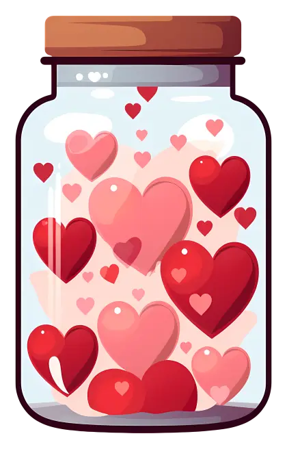 Jar Filled with Hearts and Love Symbols