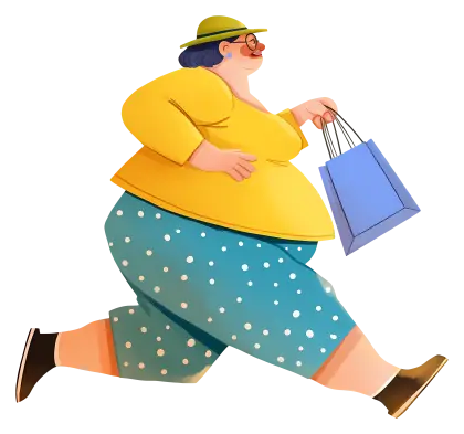 Woman Running with Shopping Bags