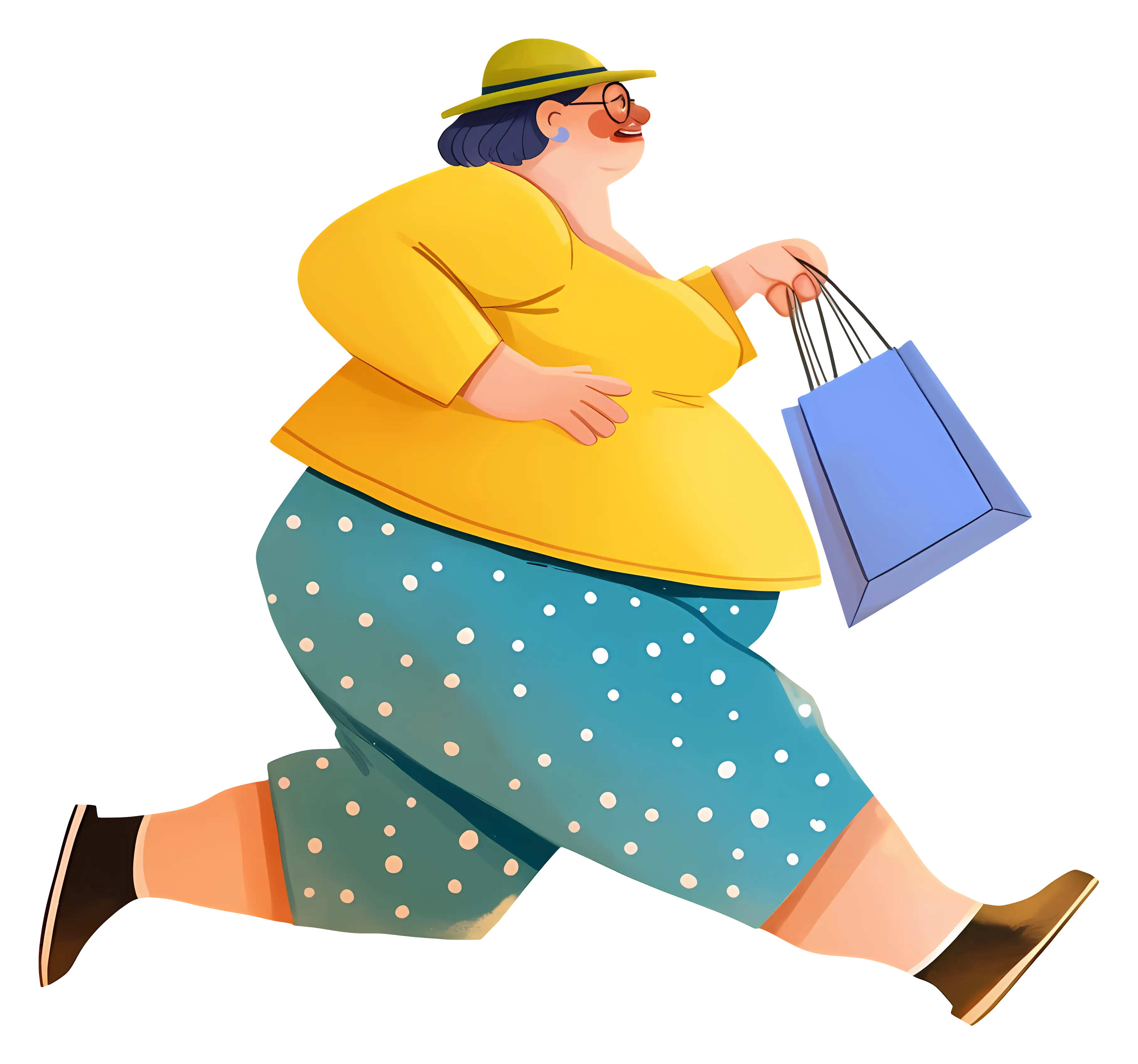 Woman Running with Shopping Bags
