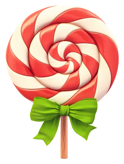 Festive Red and White Swirl Lollipop with Green Bow