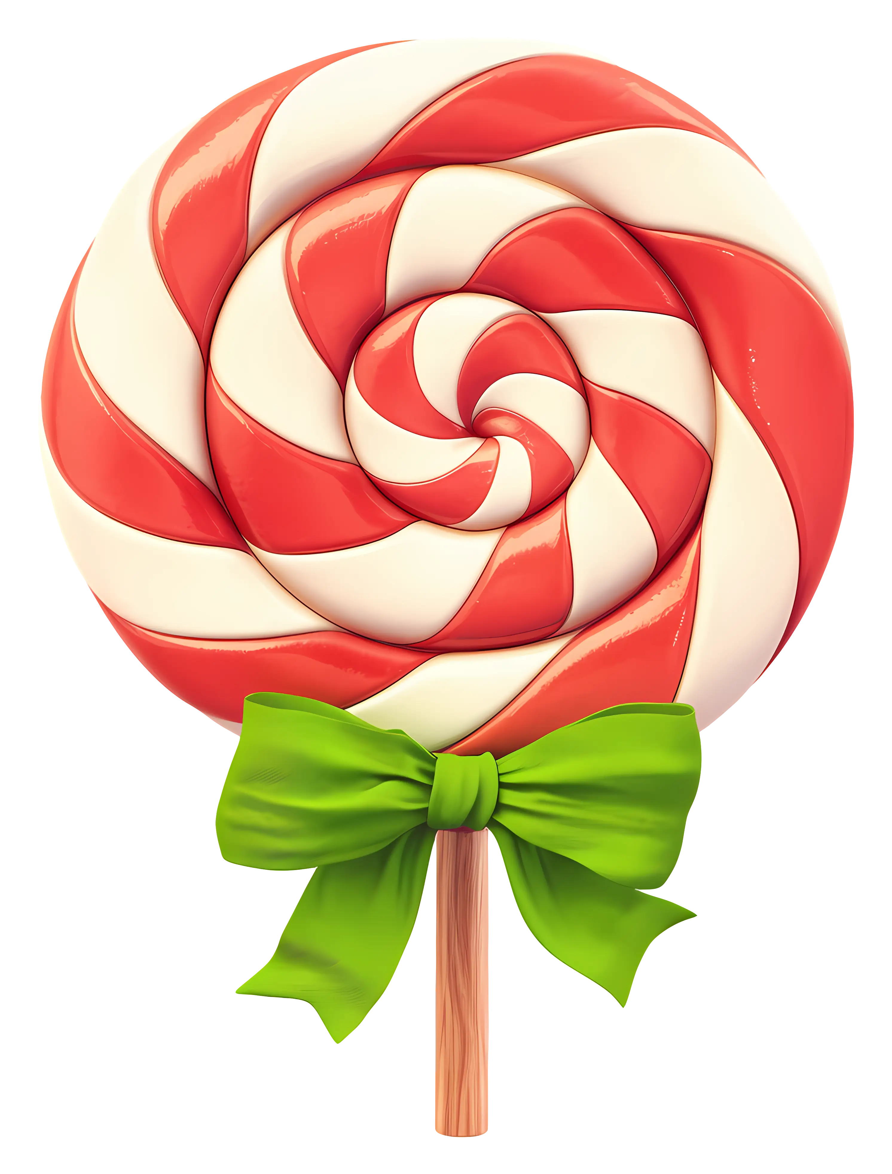 Festive Red and White Swirl Lollipop with Green Bow