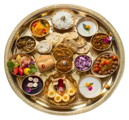 Traditional Indian Thali with Various Dishes