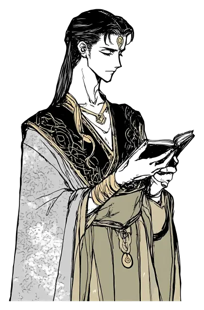 Elegant Character Reading a Book