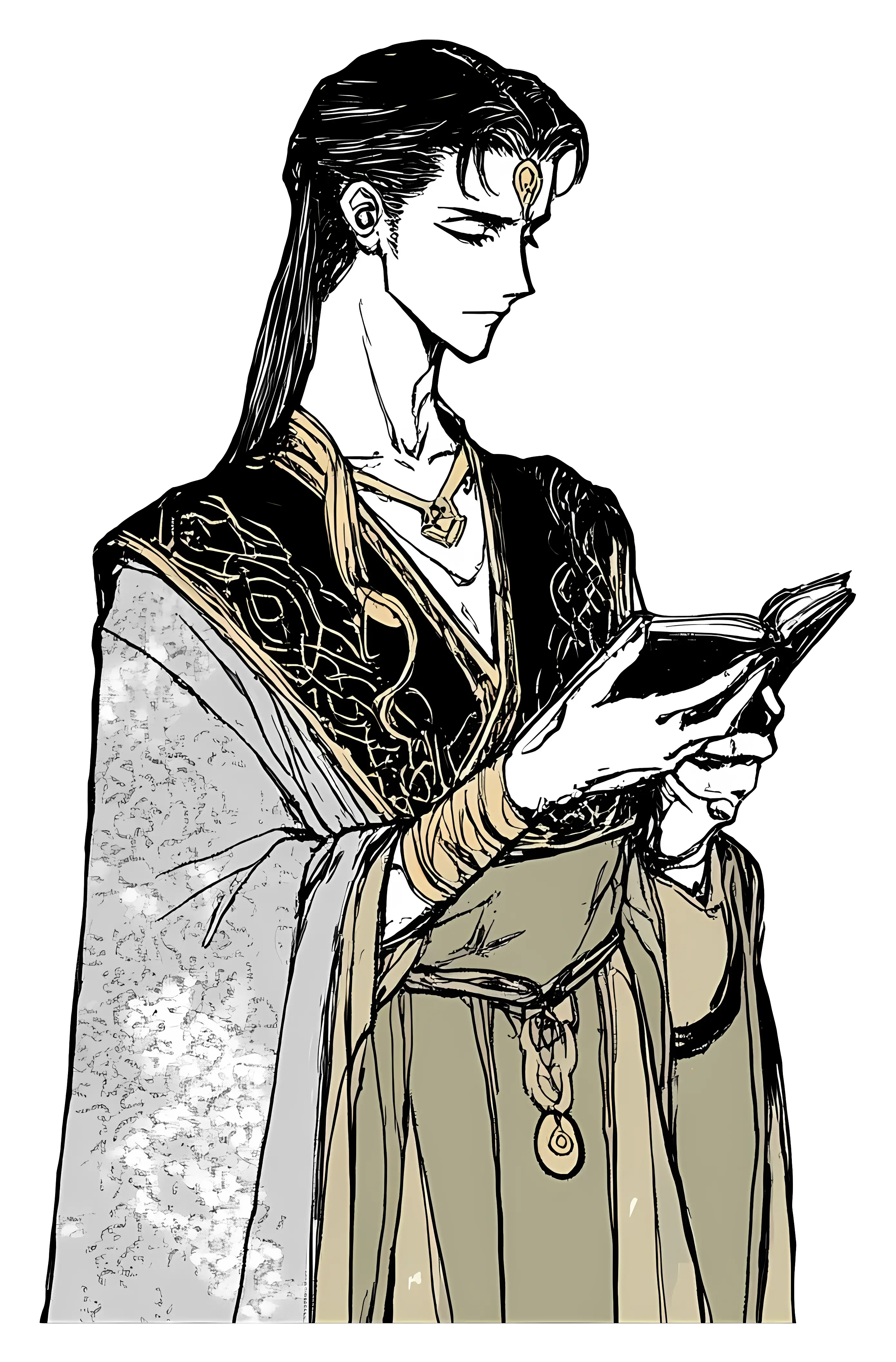 Elegant Character Reading a Book