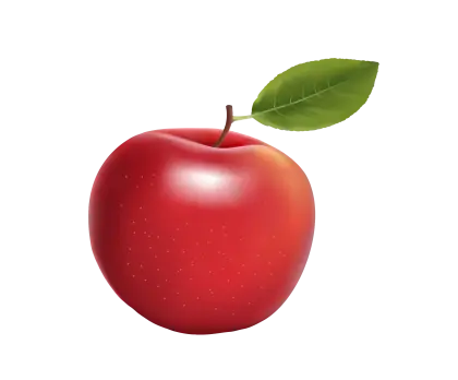 Glossy Red Apple with Green Leaf Illustration