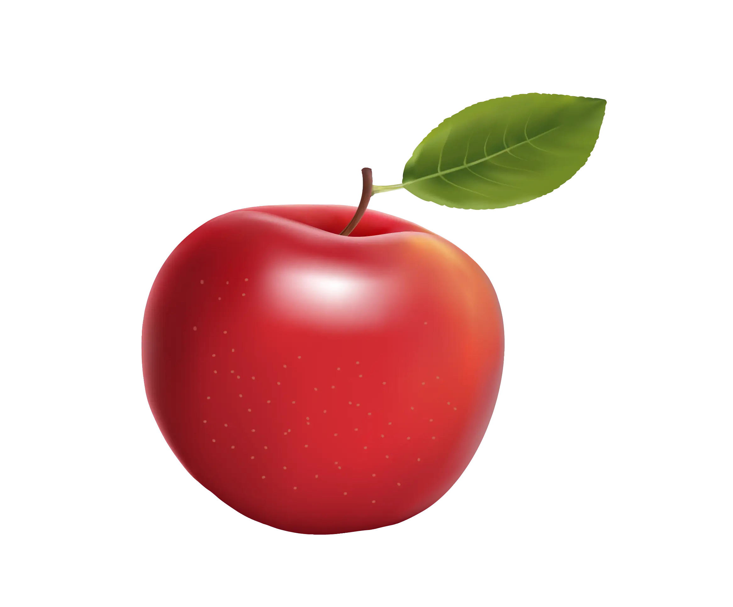 Glossy Red Apple with Green Leaf Illustration