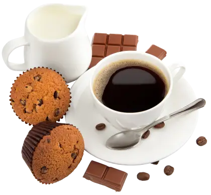 Coffee with Chocolate Muffins and Milk