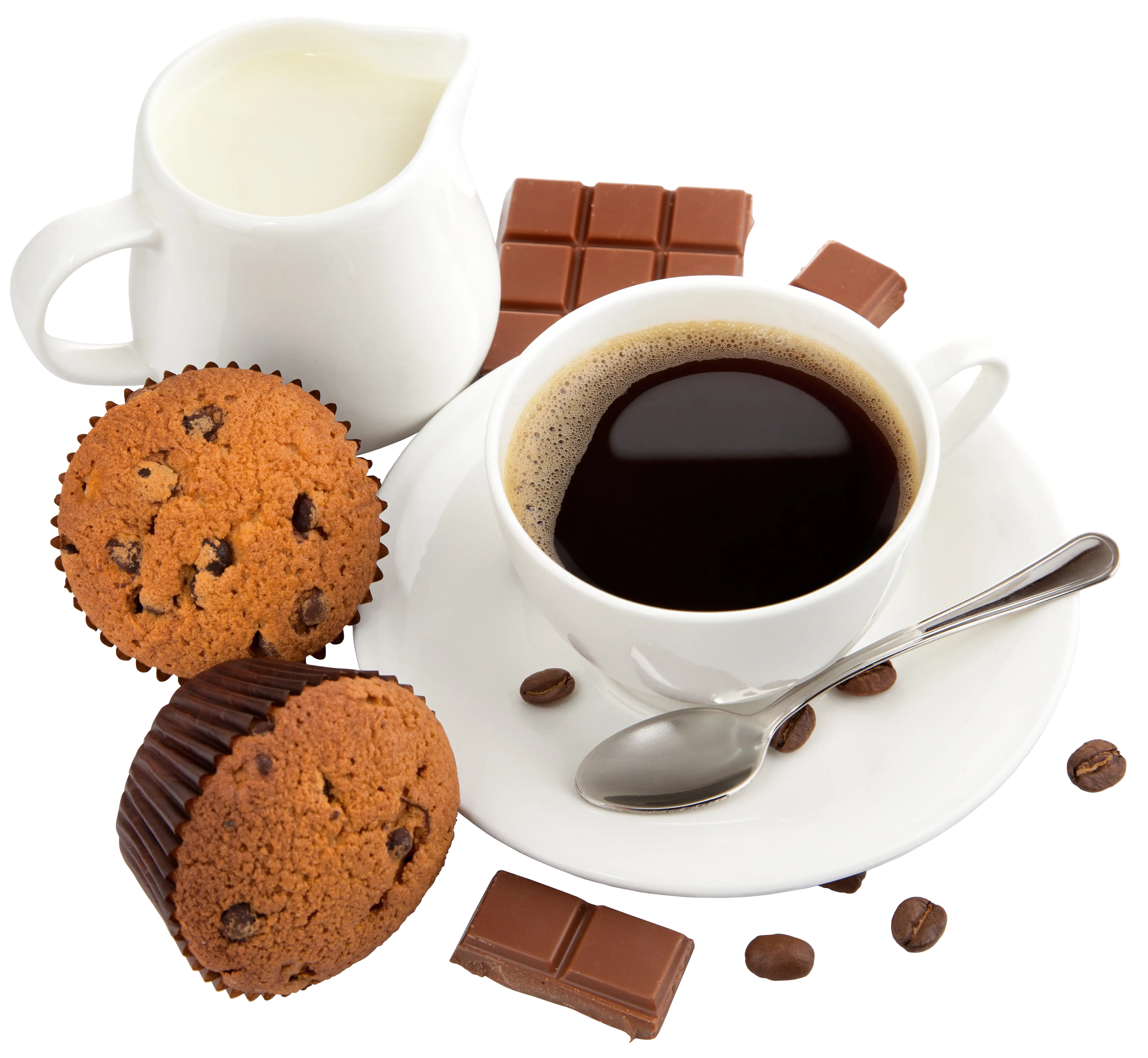 Coffee with Chocolate Muffins and Milk