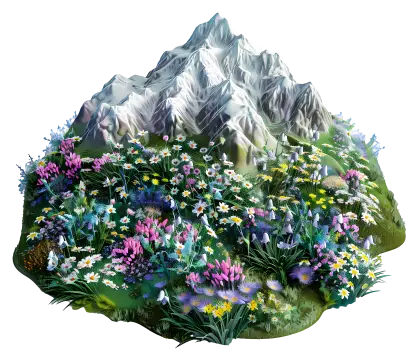 Mountain Meadow with Flowers Illustration