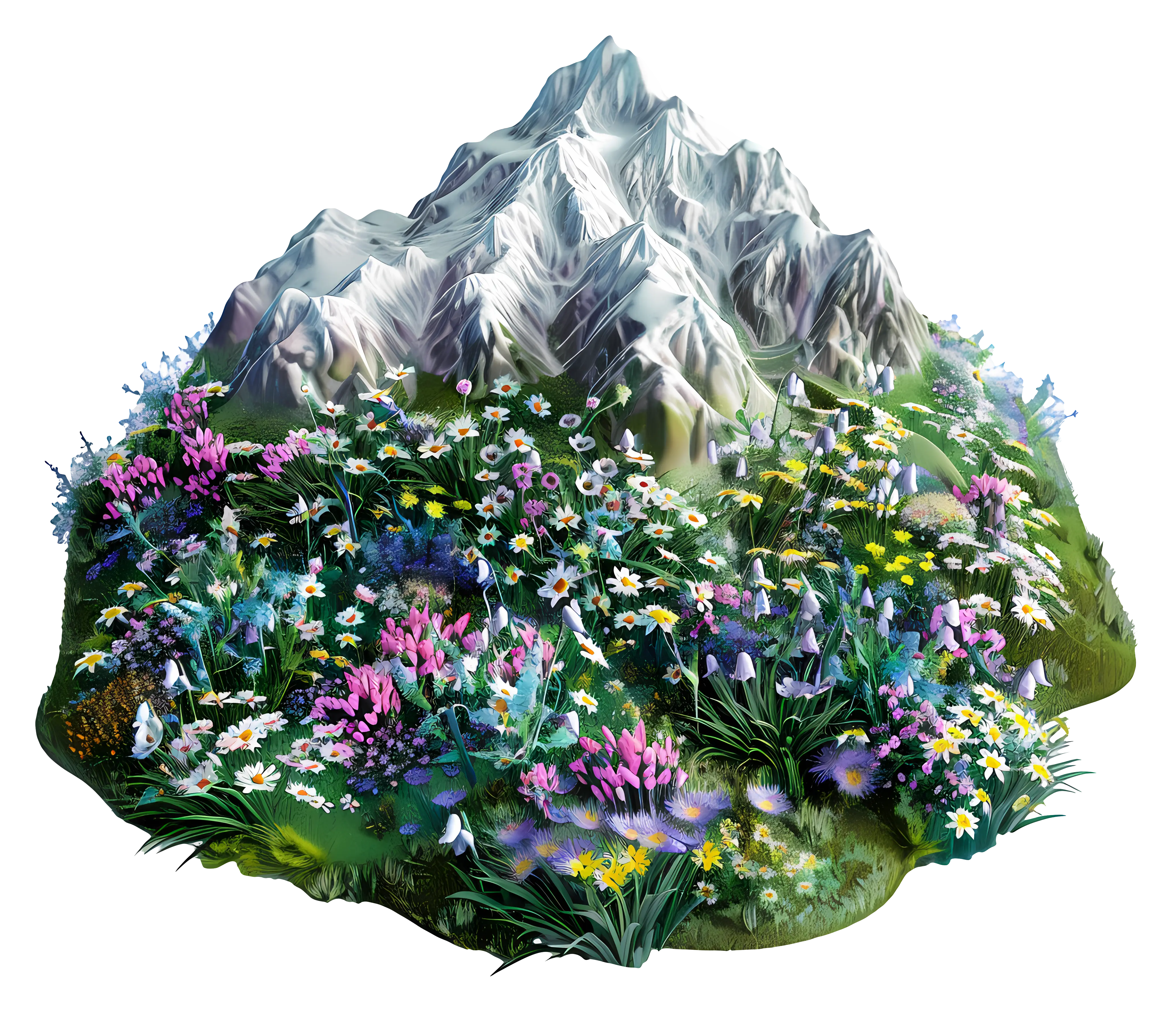 Mountain Meadow with Flowers Illustration