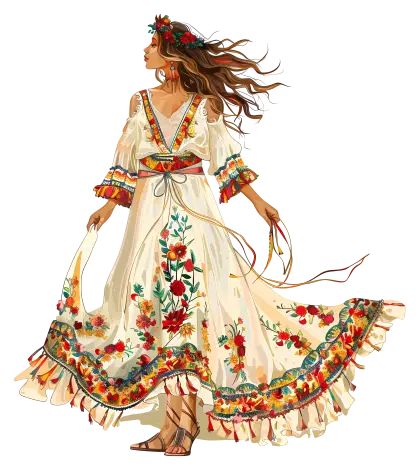 Bohemian Woman in Floral Dress