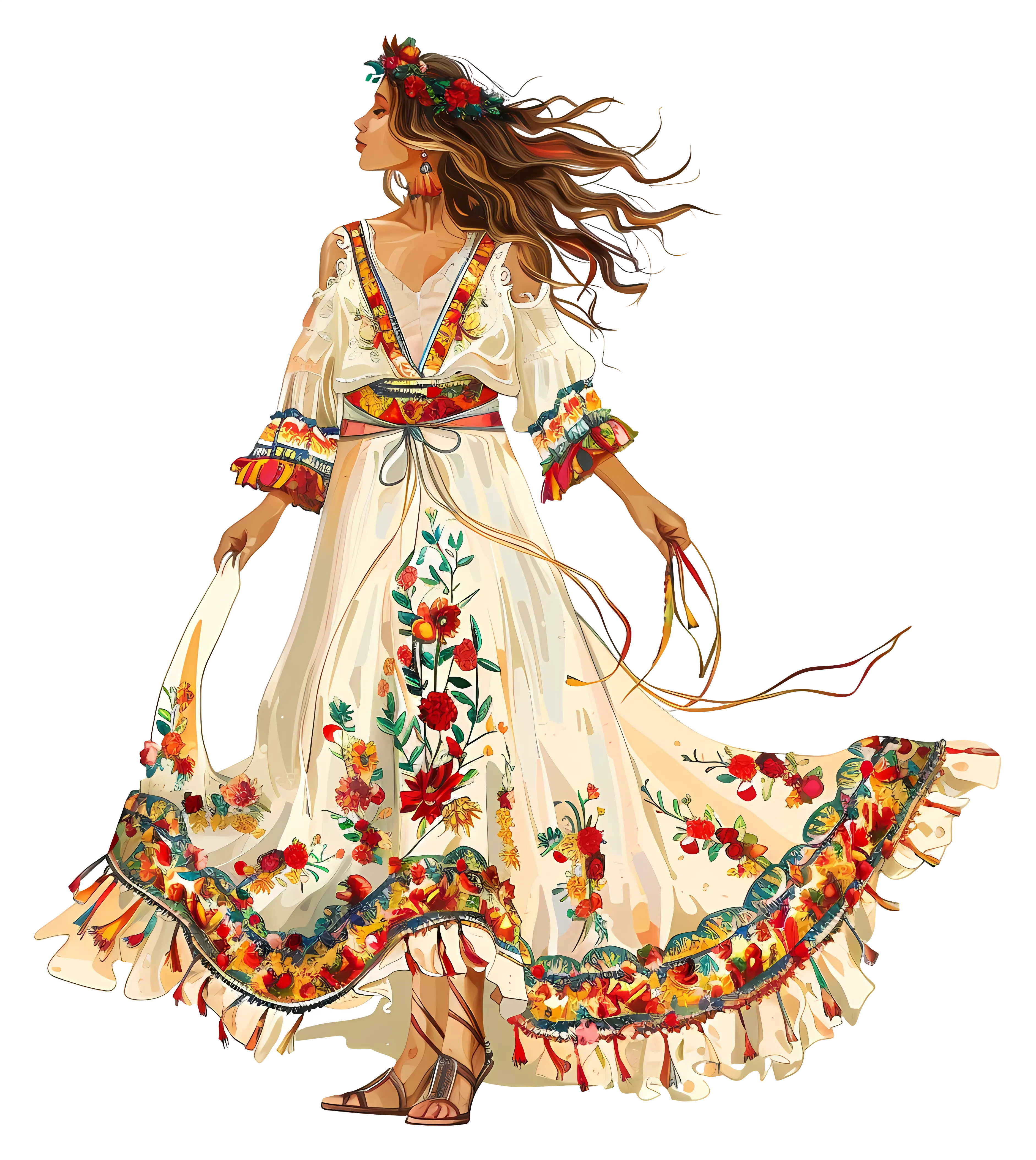 Bohemian Woman in Floral Dress