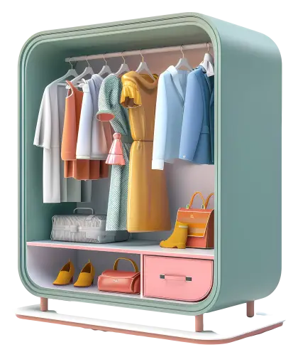 Colorful Wardrobe with Clothes and Accessories