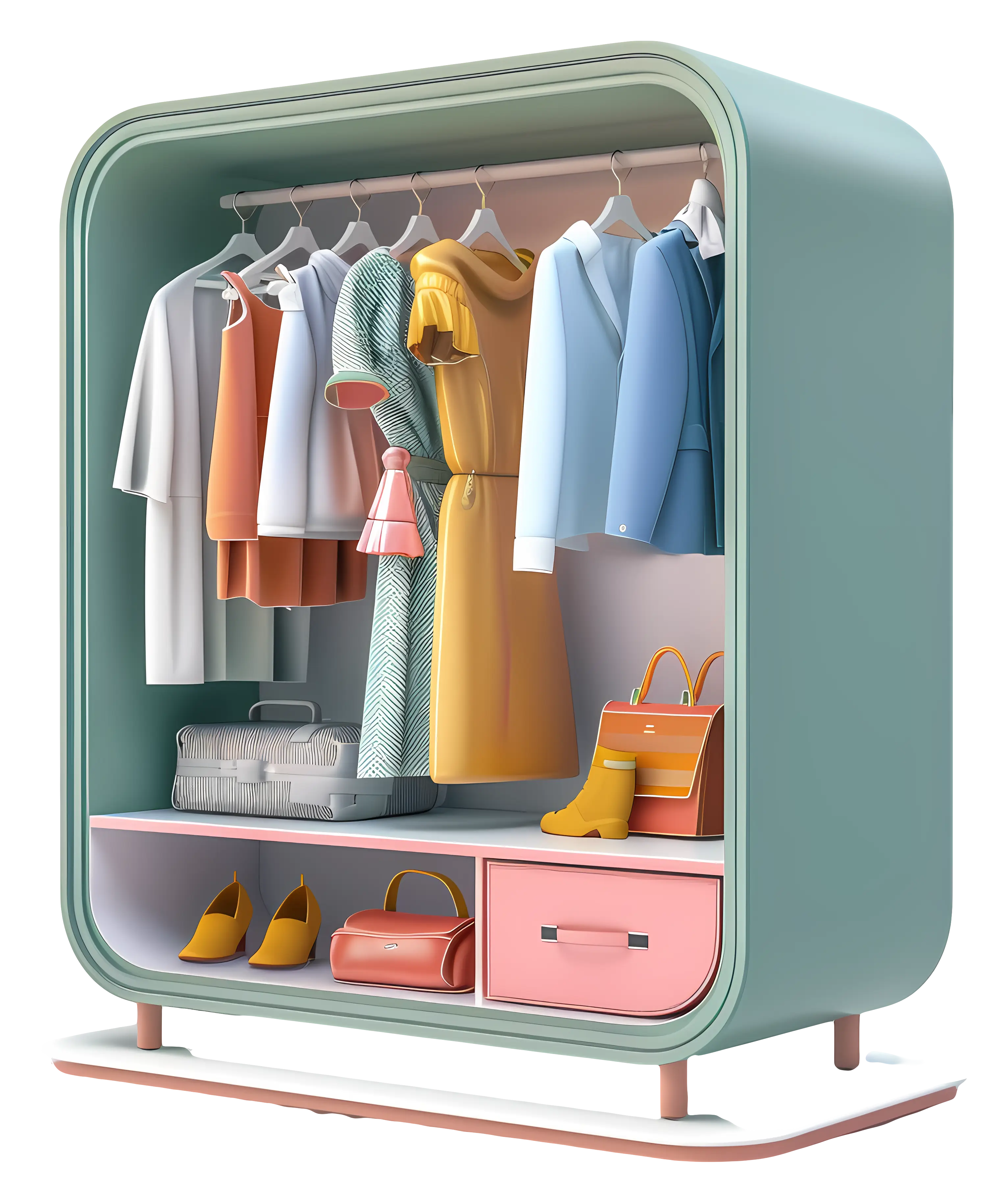 Colorful Wardrobe with Clothes and Accessories