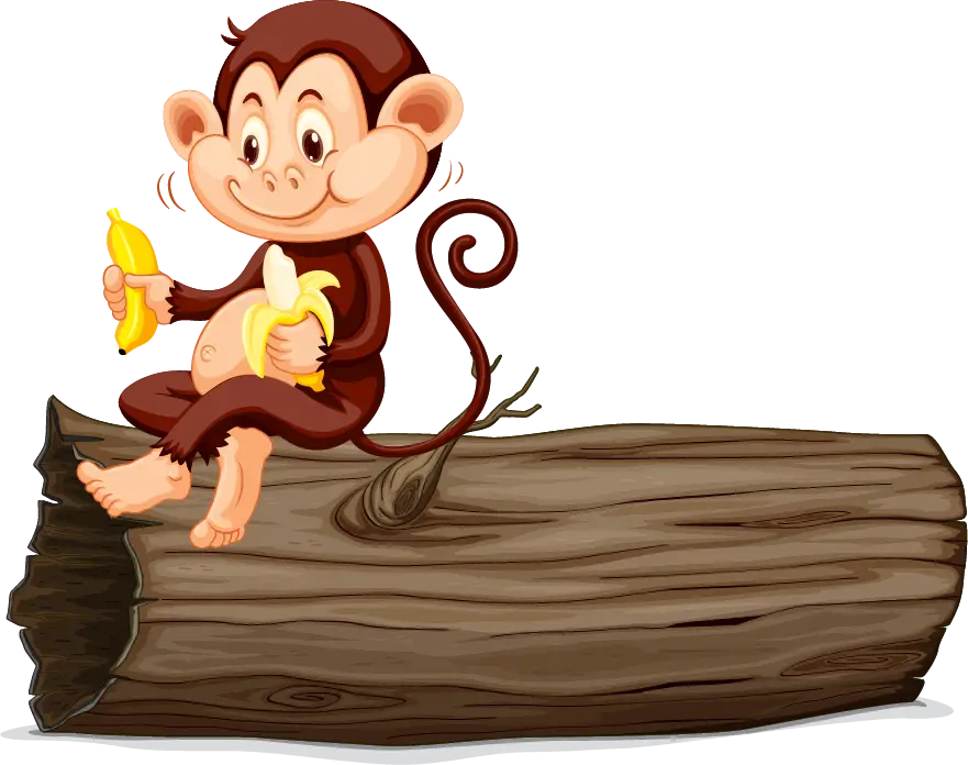 Cute Monkey Eating Banana on Log