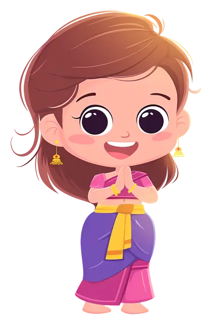 Smiling Girl Greeting in Traditional Attire