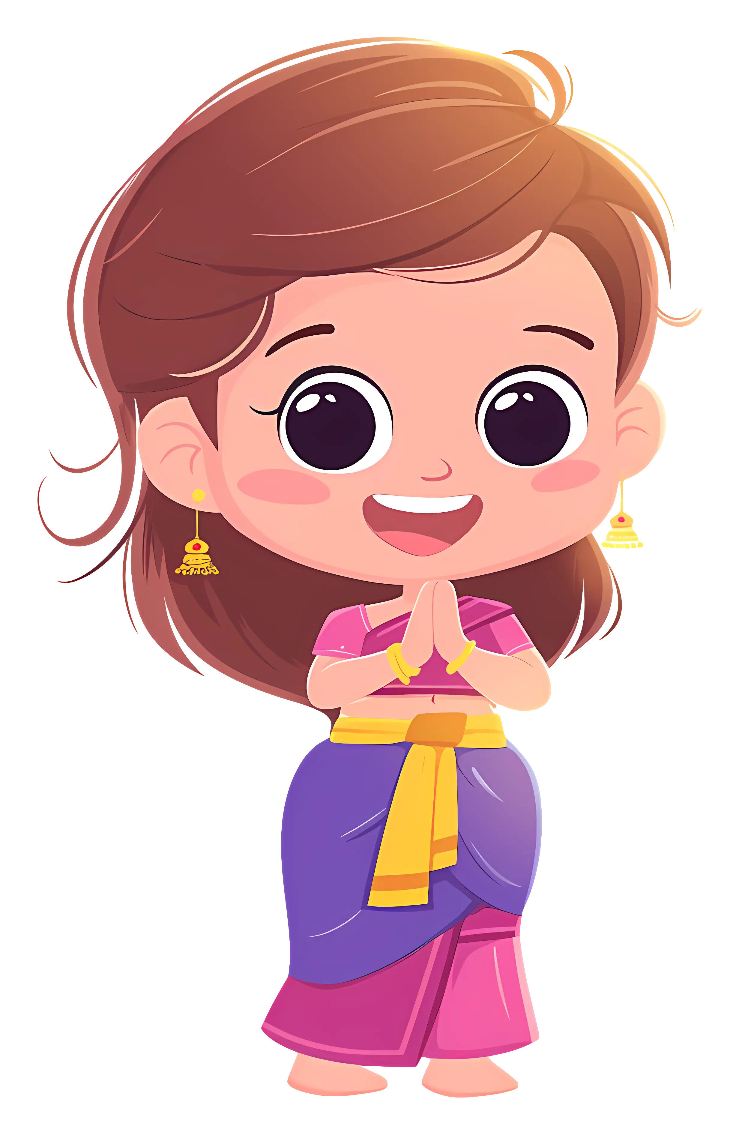 Smiling Girl Greeting in Traditional Attire