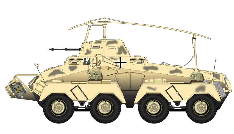 Camouflaged Military Armoured Vehicle in Desert Design