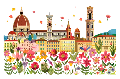 Cityscape with Colorful Flowers