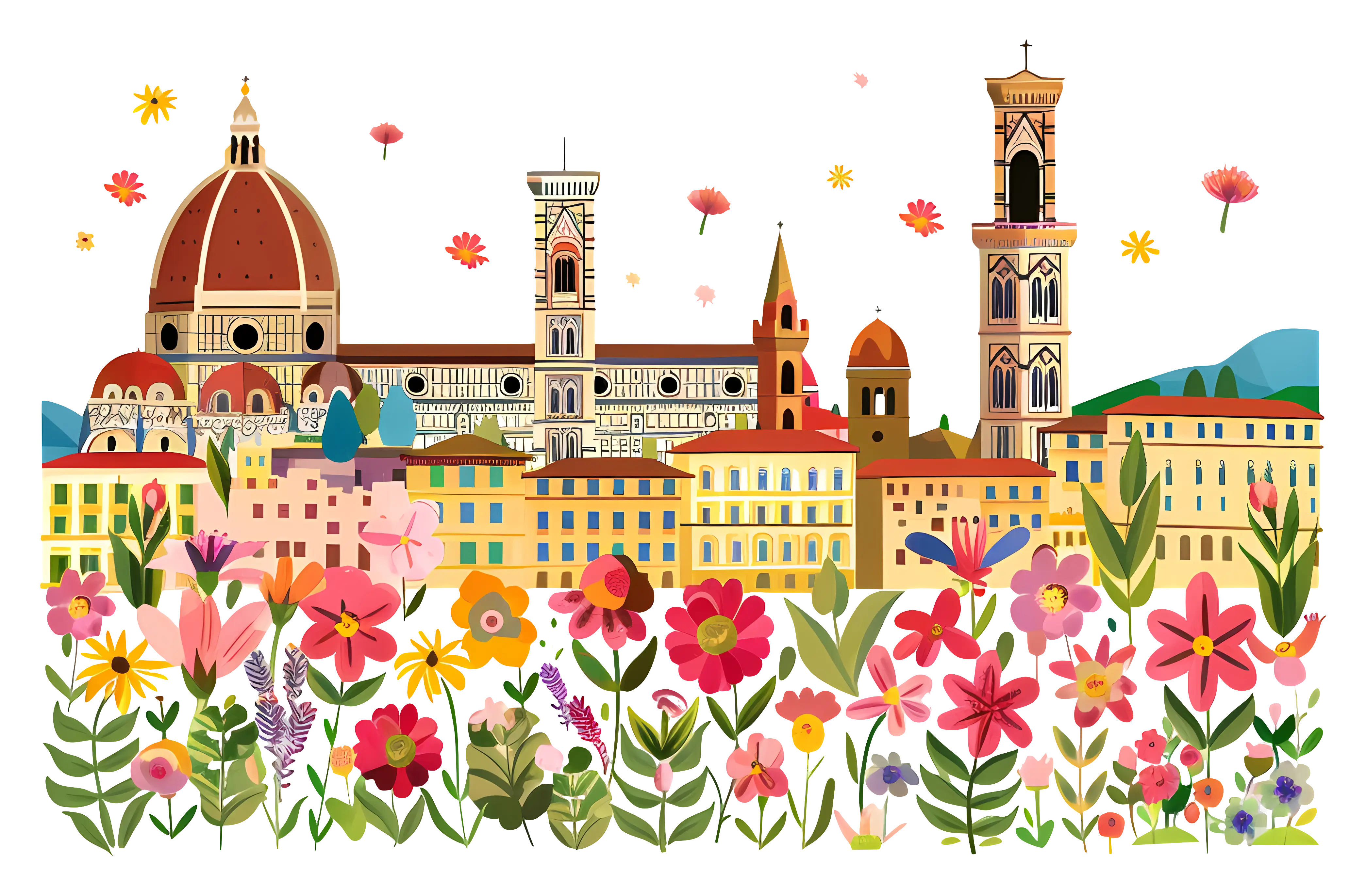 Cityscape with Colorful Flowers