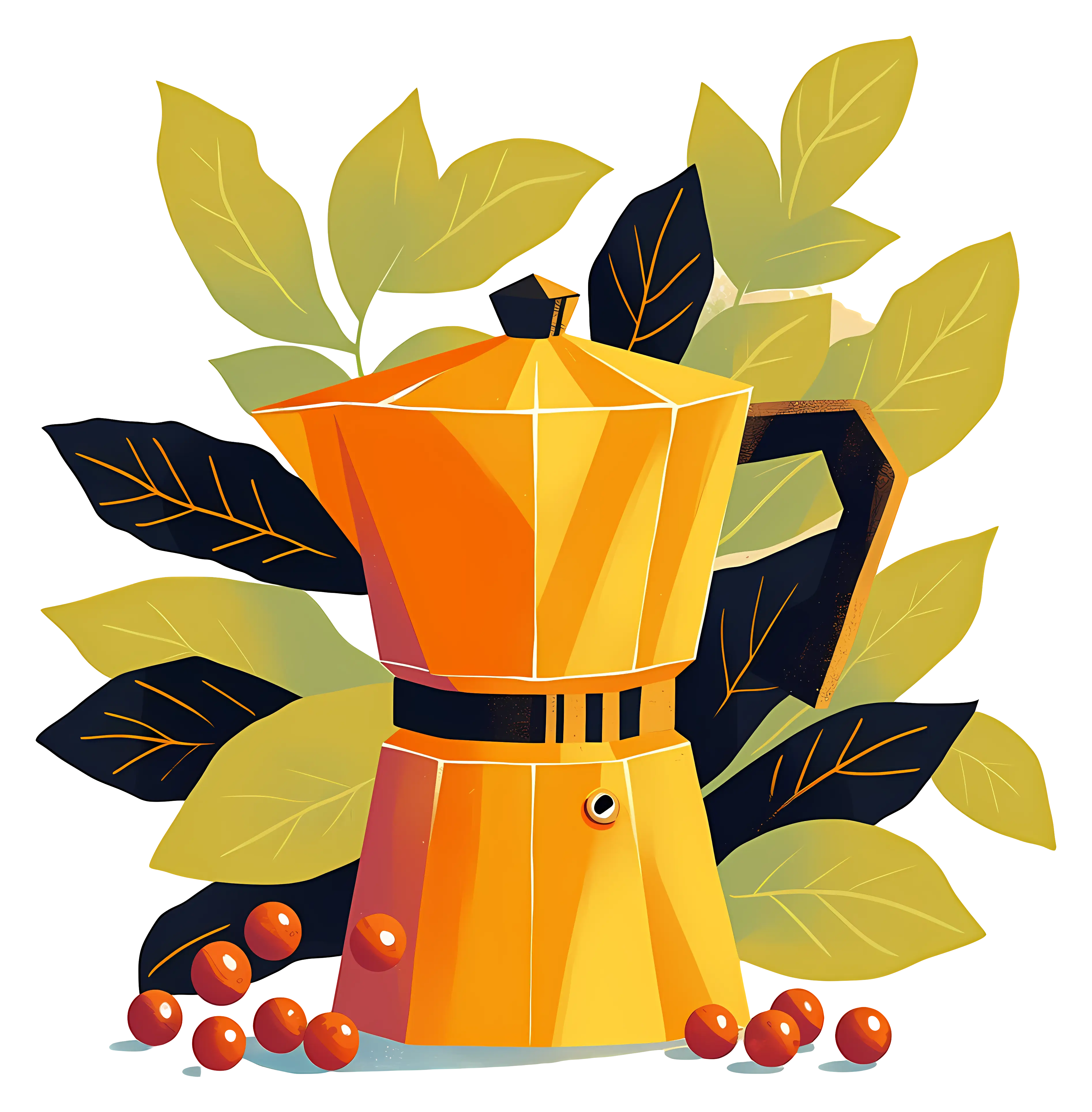 Coffee Pot with Leaves and Natural Theme