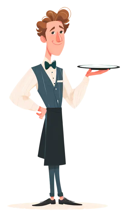 Waiter with Tray Illustration