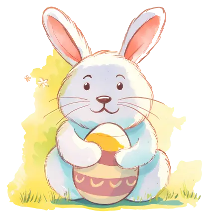Cute Cartoon Bunny Holding Easter Egg