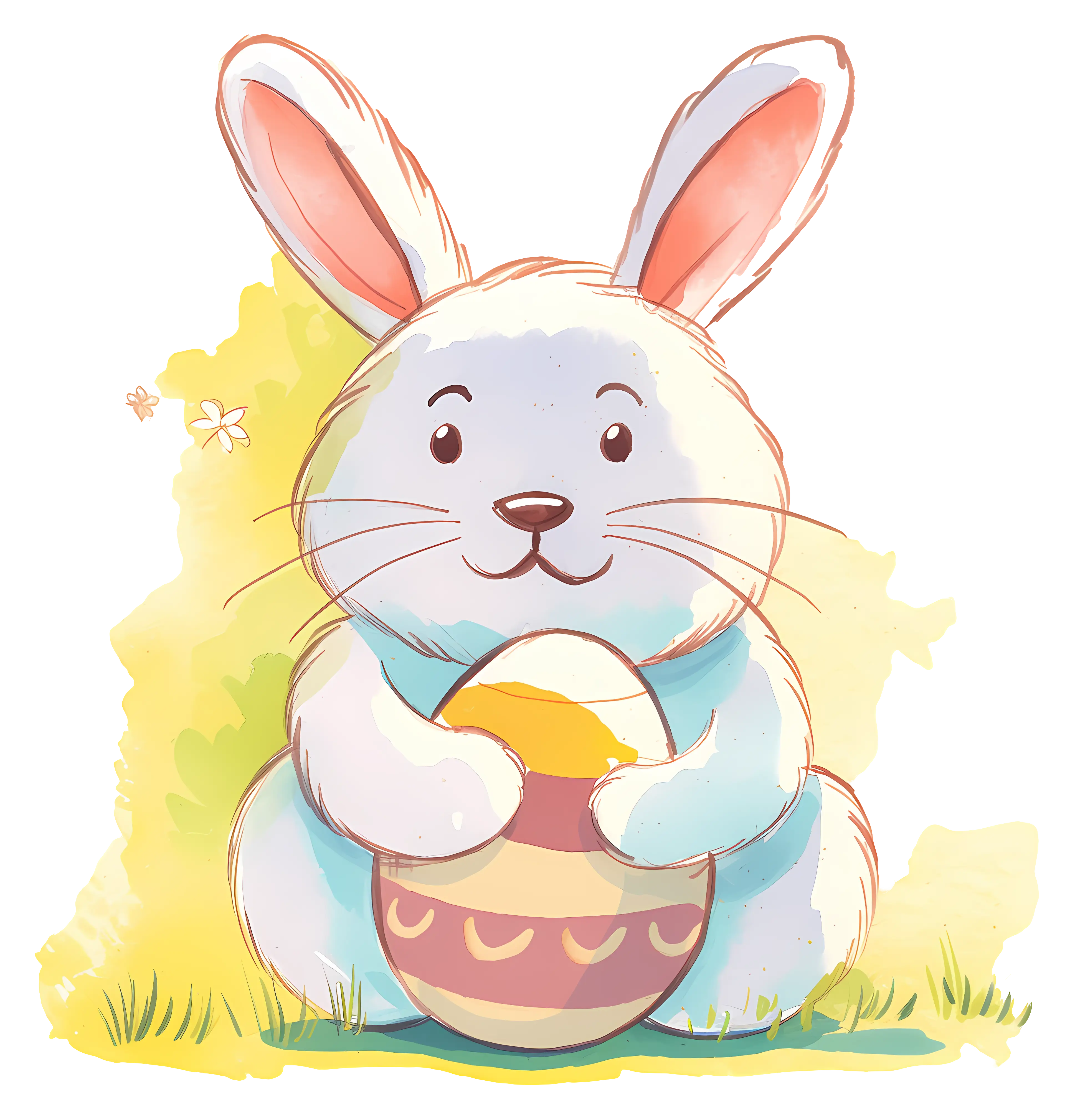 Cute Cartoon Bunny Holding Easter Egg